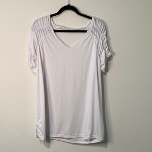 White Ruched Short Sleeve Women's Top Tee T-shirt